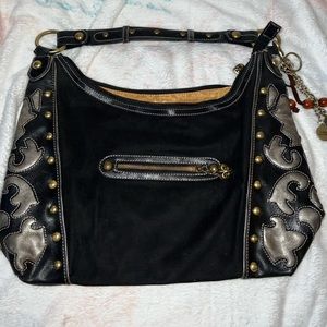 Black Microsuede Embellished Kathy Van Zeeland Bag